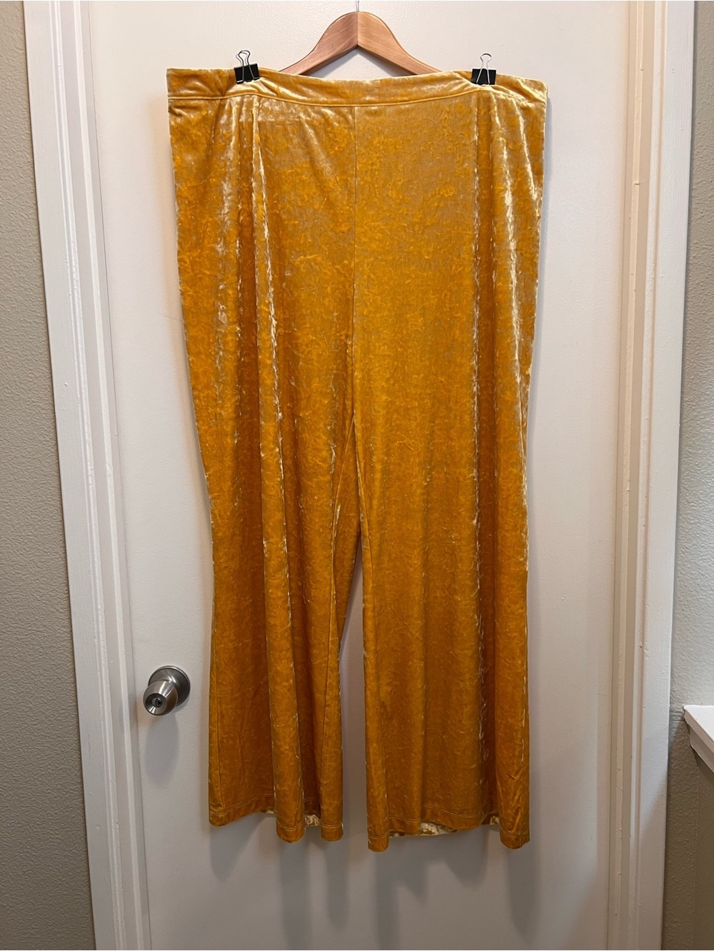 ASHRO Plus Size Golden Mustard Crushed Velvet Palazzo Pants 2X
